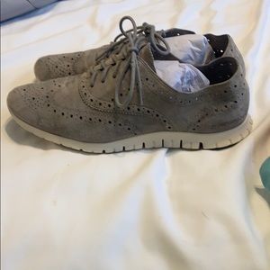 Cole Haan Zero Grand gray suede wingtip oxfords